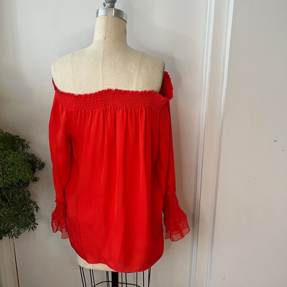 KOBI HALPERIN Silk Red Off the Shoulder Top  Size M